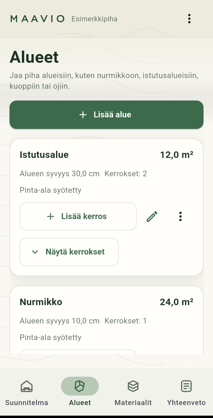 Ett trädgårdsområde definieras i Maavio-appen.